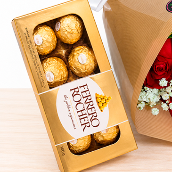 Buqu� de Rosas com Girassol e Ferrero